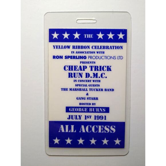 Cheap Trick Backstage Pass Run DMC Laminated 1991 Hosted George Burns Rock Rap - Picture 1 of 2